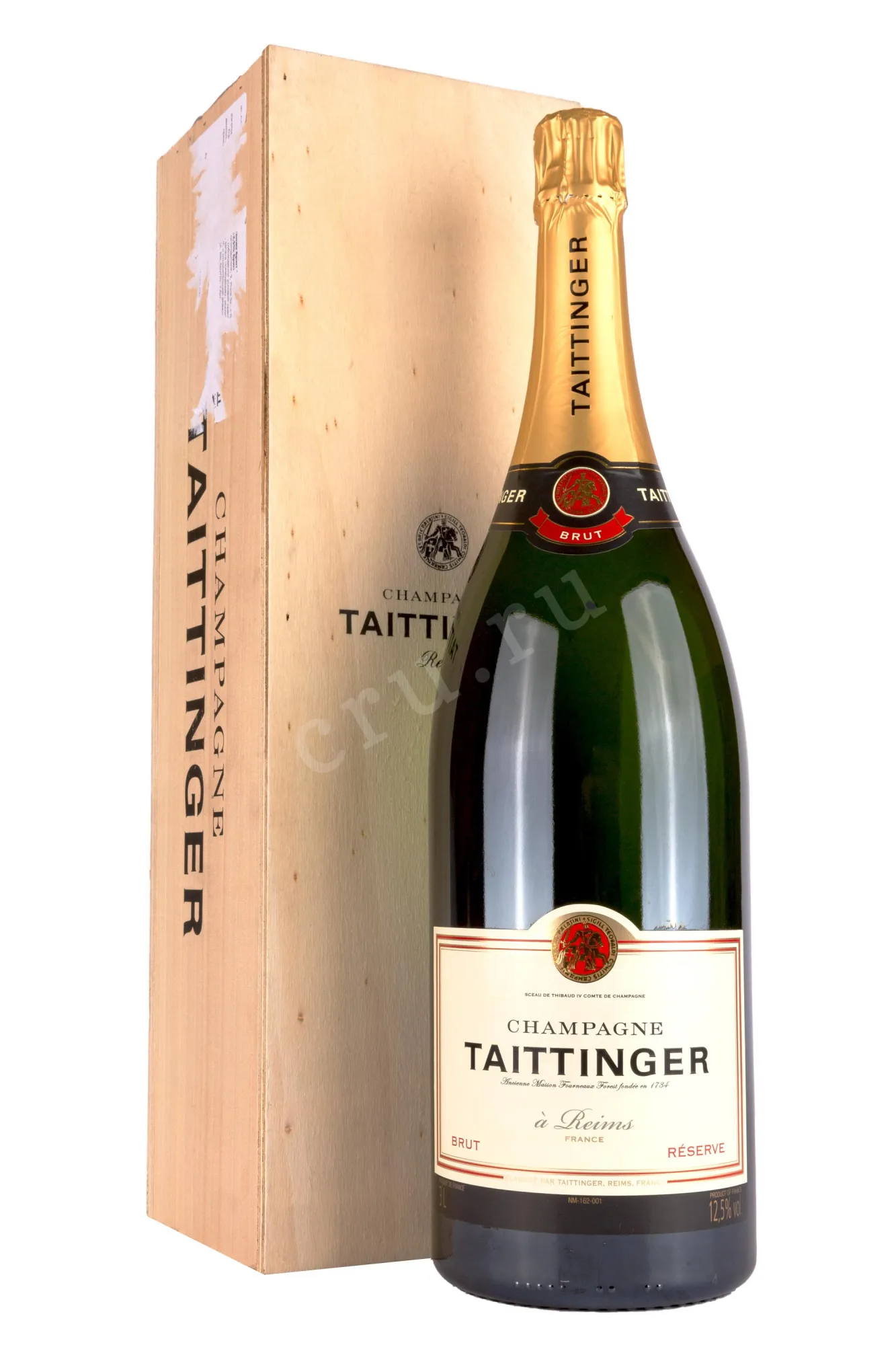Фото — Шампанское Taittinger Brut Reserve wooden box 2016 3 л