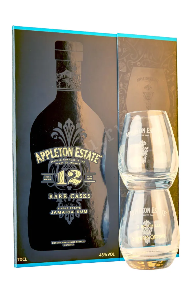 Набор с бокалами Appleton Estate Rare Blend Casks 12 years in giftset with 2 glasses 0.7 л