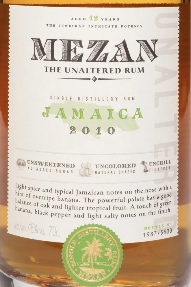 Этикетка Mezan Jamaica 2010 in gift box 0.7 л