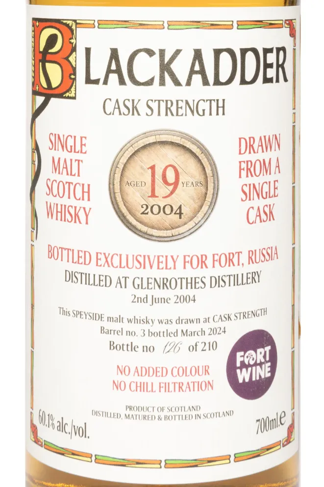 Этикетка Blackadder Glenrothes Cask Strength Single Malt 19 YO in gift box 0.7 л