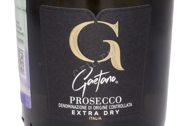 Этикетка Gaetano Prosecco Extra Dry DOC in gift box with 1 glass 2024 0.75 л