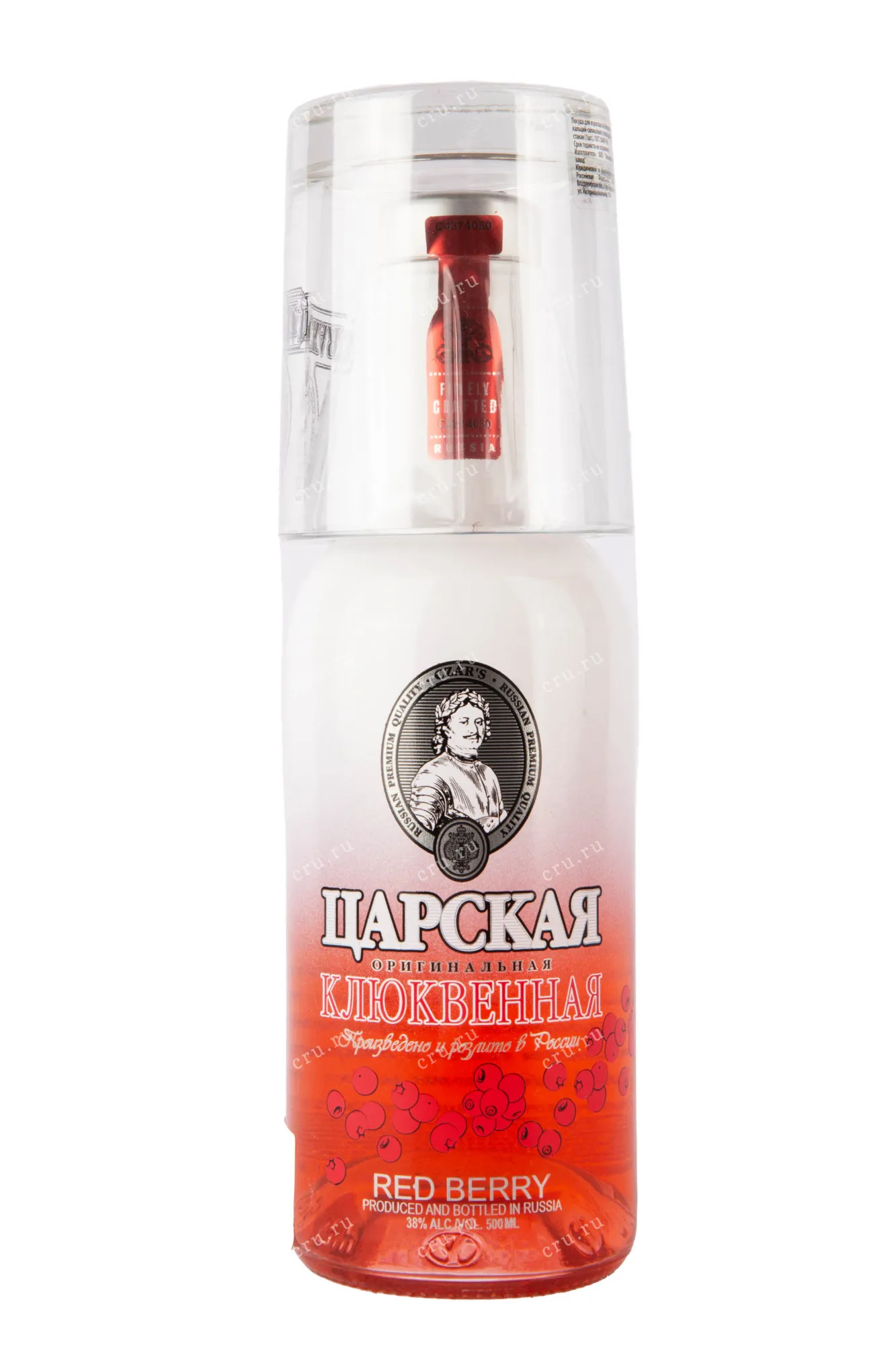 Фото — Настойка Царская Оригинальная Клюквенная со стаканом  0.5 л
