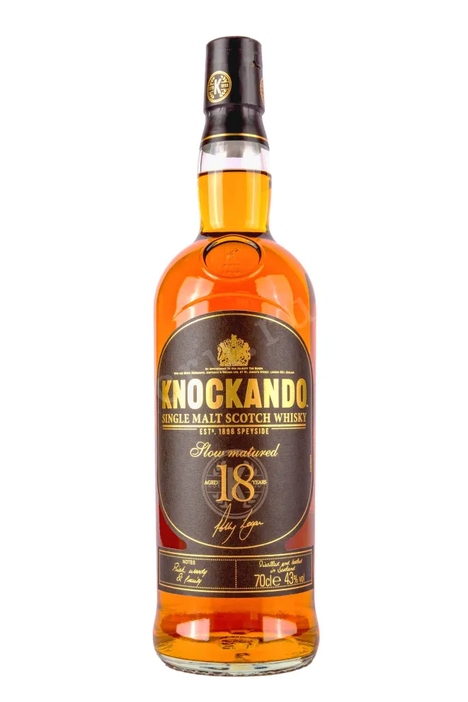 Этикетка Knockando Slow Matured 18 years old in tube 0.7 л