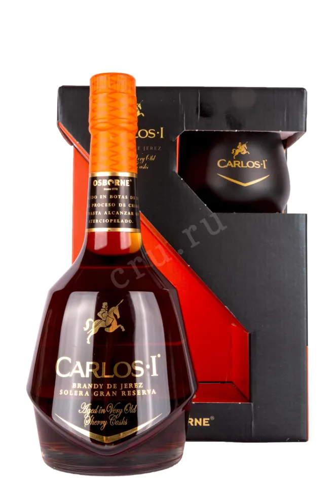 Бренди де Херес Carlos I Solera Gran Reserva in giftset with 1 glasses  0.7 л