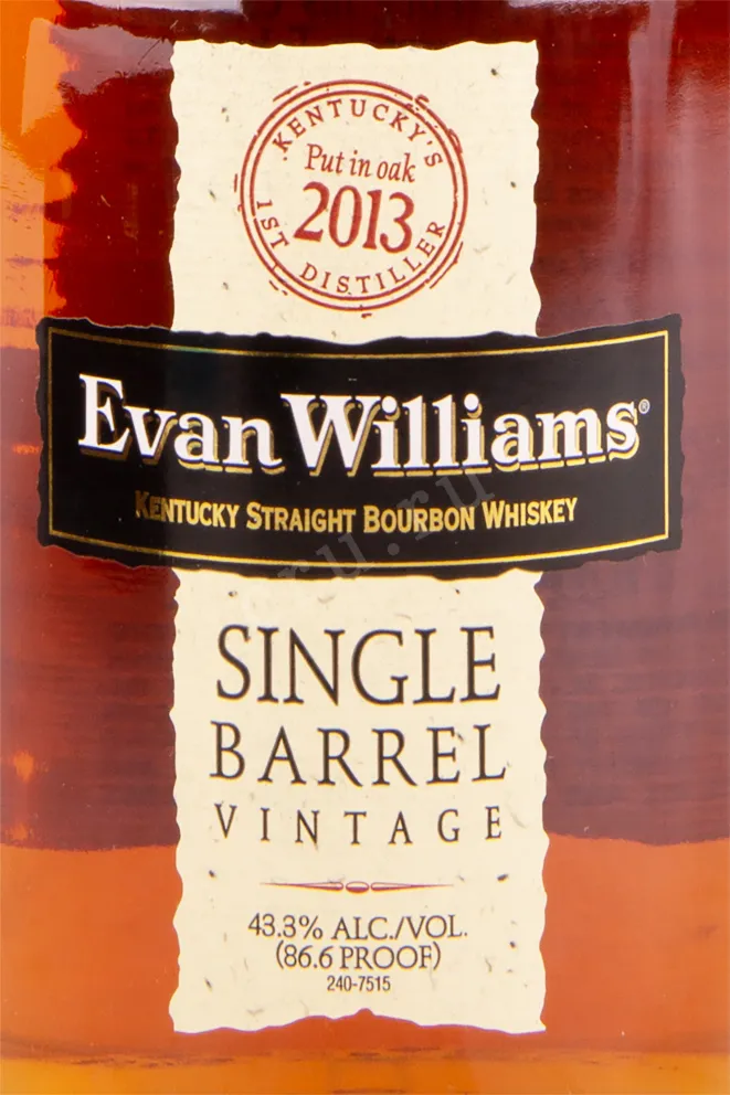 Этикетка виски Evan Williams Single Barrel Vintage 0.75
