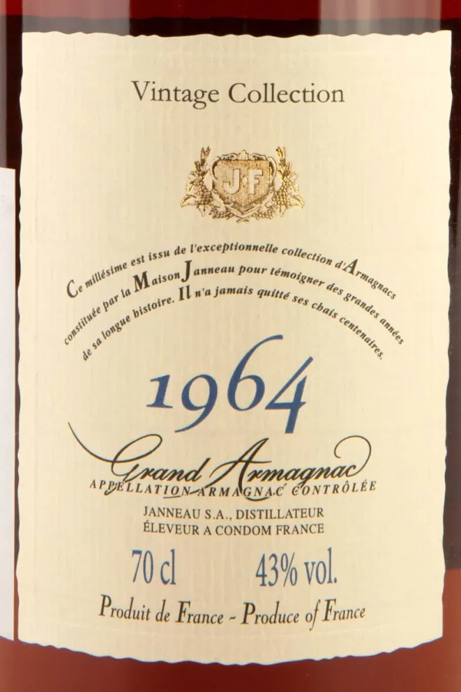 Этикетка Janneau Vintage Collection 1964 0.7 л