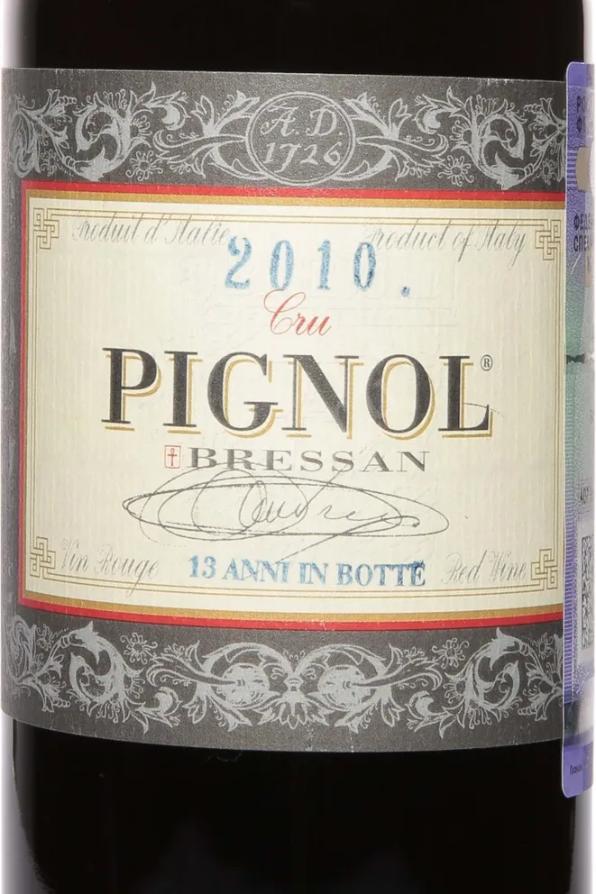 Этикетка Bressan Pignol 2010 0.75 л