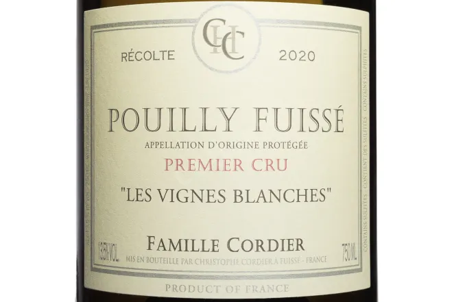 Этикетка Famille Cordier Les Vignes Blanches Pouilly Fuisse Premier Cru AOC 2020 0.75 л