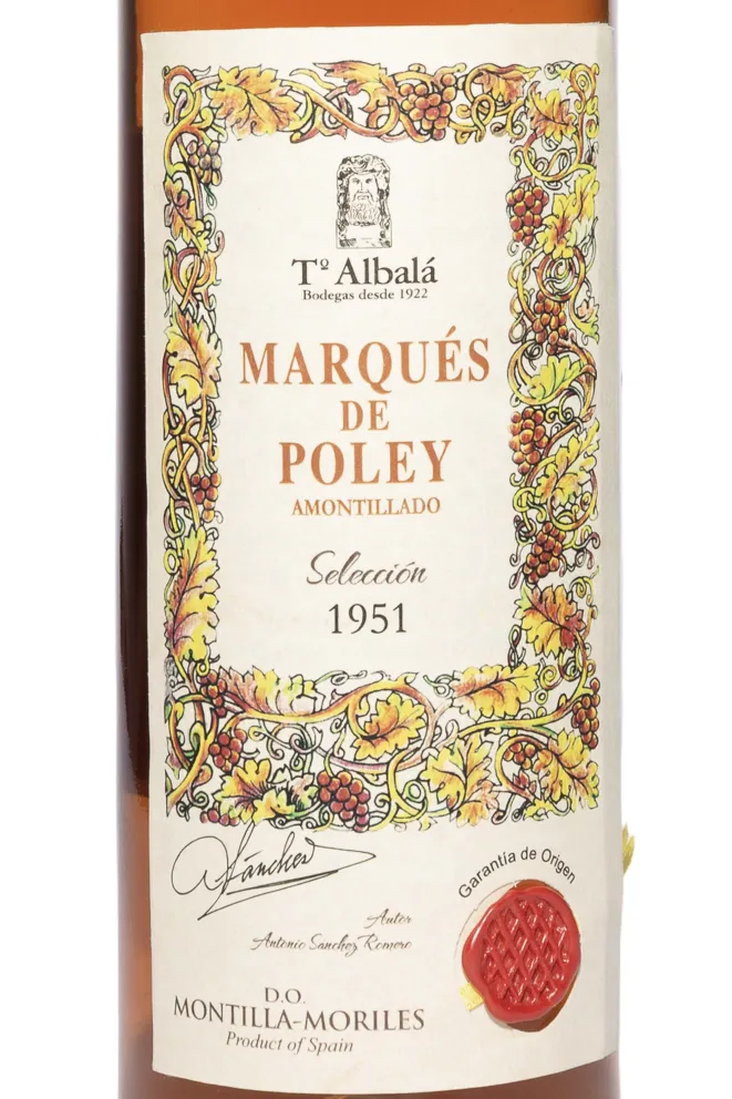 Этикетка Marques de Poley Amontillado Seleccion gift box 1951 0.75 л