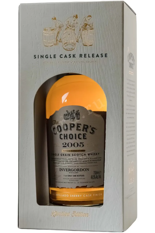 В подарочной коробке Виски шот сол Зе Куперс Чойс Инвергордон Сингл Грейн Скоч Виски Амонтильядо Шер Ка Фи 49,5% 0,7л п/у 2005