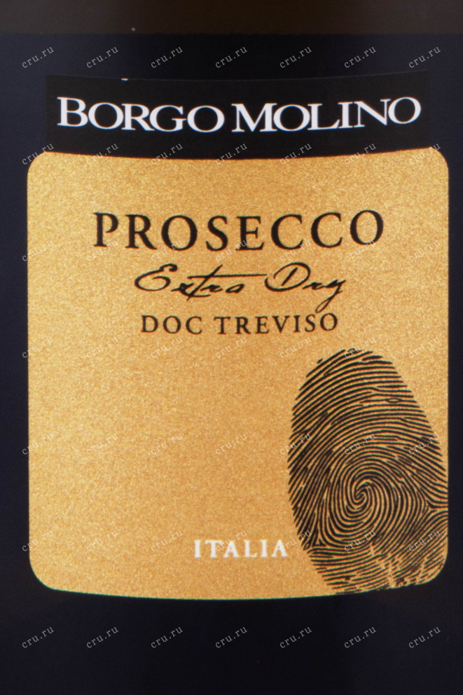 Этикетка игристого вина Борго Молино Просекко Тревизо Экстра Драй 0.75