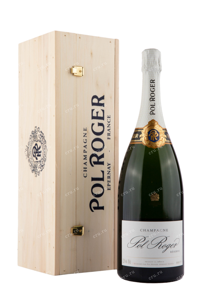 Подарочная коробка игристого вина Pol Roger Brut Reserve wooden box 1.5 л