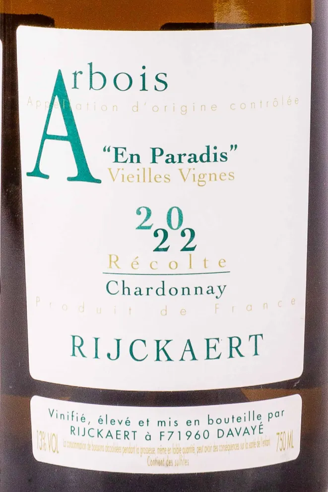 Этикетка Arbois En Paradis Vieilles Vignes Domaine Rijckaert   2022 0.75 л