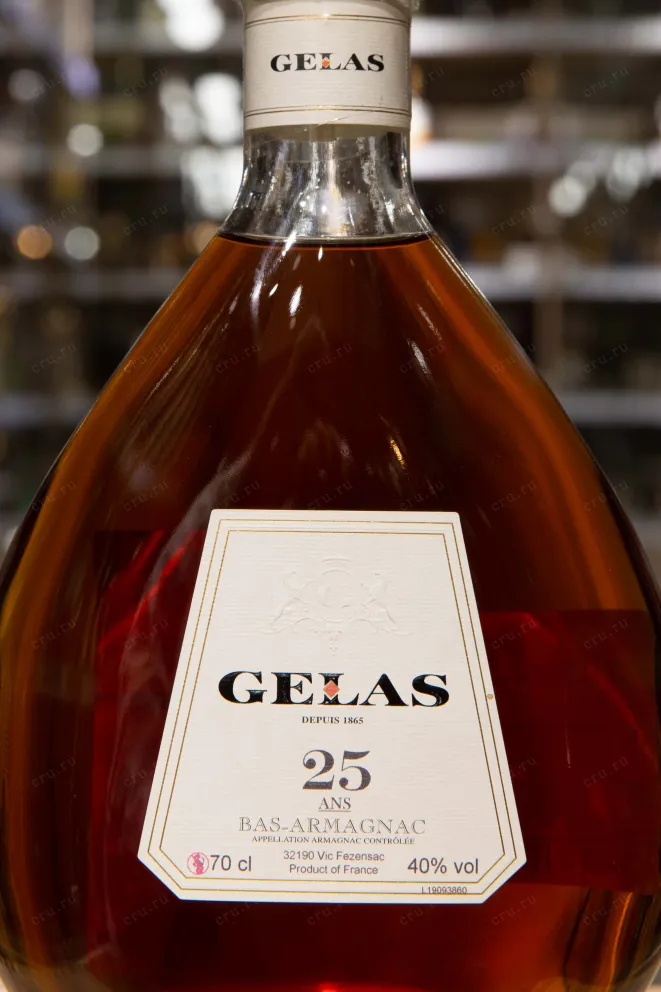 Этикетка Gelas Bas Armagnac 25 ans decanter in gift box 0.7 л