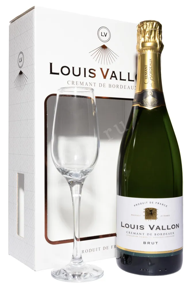 Игристое вино Louis Vallon Cremant de Bordeaux in gift box with 1 glass 2023 0.75 л