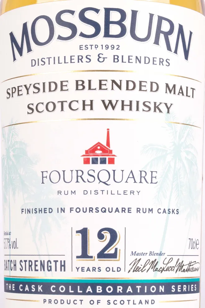Этикетка Mossburn Blended Malt Scotch 12 years in tube 0.7 л
