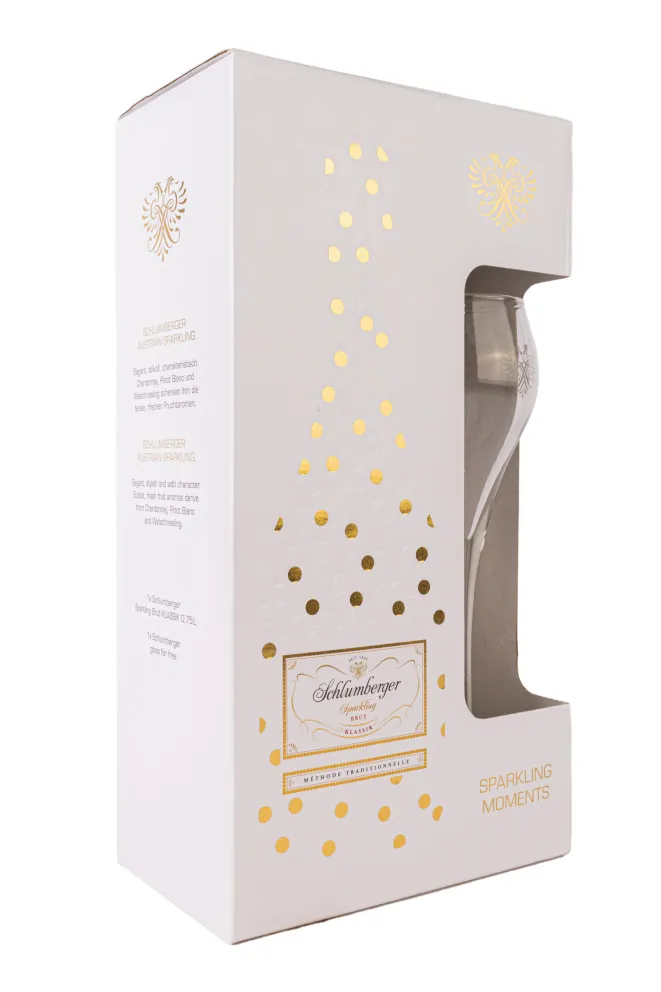 Подарочная коробка Schlumberger Sparkling Brut Klassik + glass 2018 0.75 л