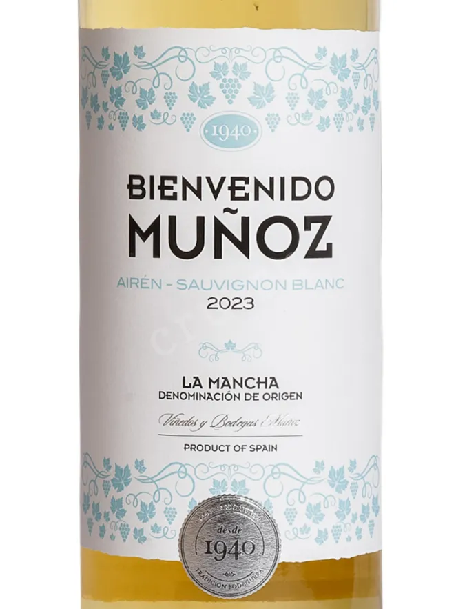 Этикетка Bienvenido Munoz Airen-Sauvignon Blanc La Mancha DO 2023 0.75 л
