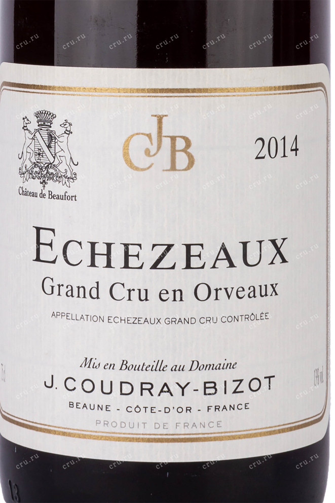 Этикетка Echezeaux Grand Cru En Orveaux AOC J.Coudray-Bizot 2014 0.75 л
