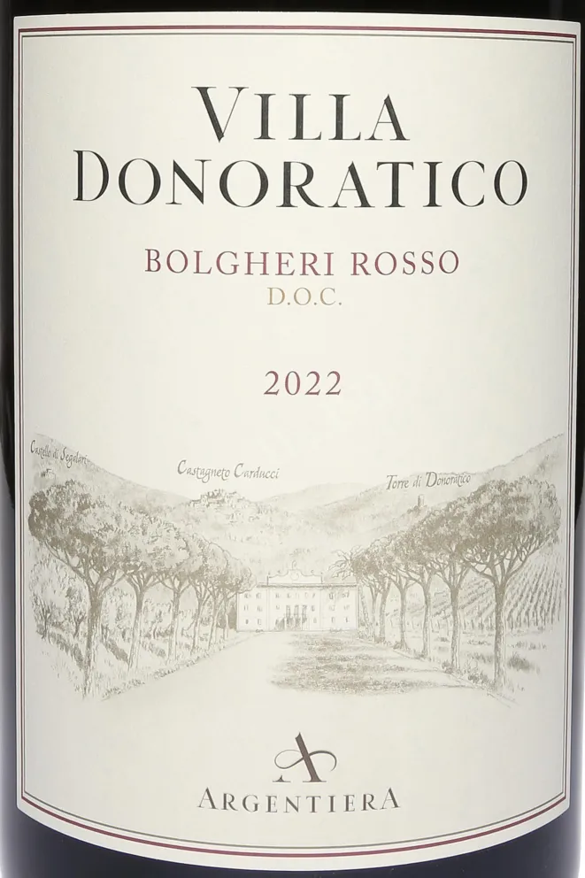 Этикетка Argentiera Villa Donoratico Bolgheri Rosso DOC in wooden box  2022 3 л