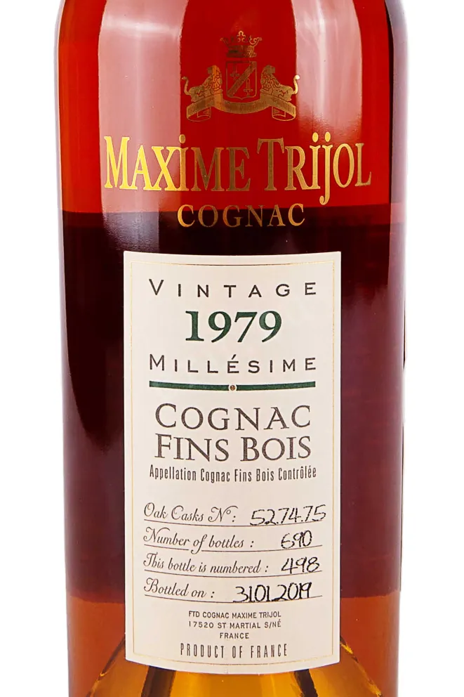 Этикетка Maxime Trijol Fins Bois 1979 0.7 л