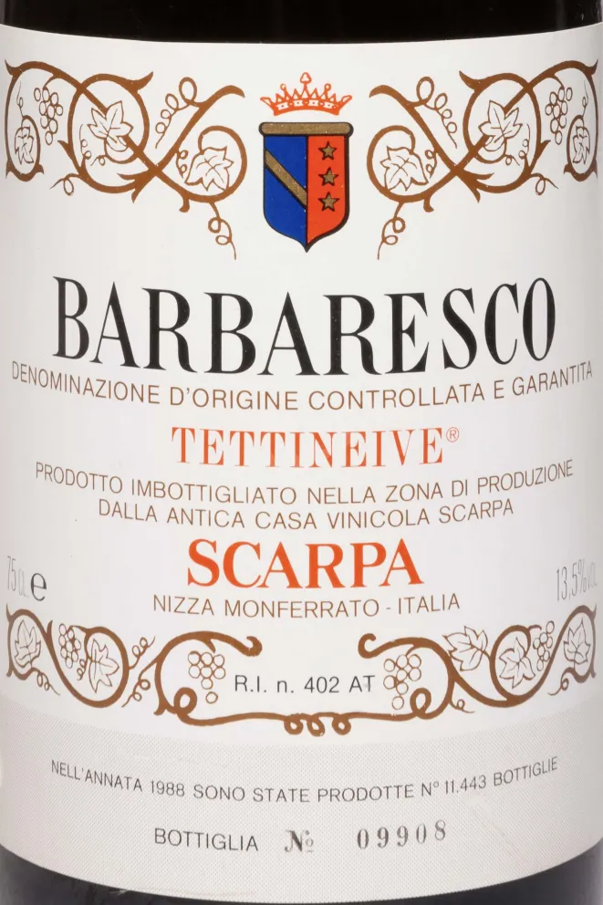 Этикетка Scarpa Tettineive Barbaresco DOCG 1988 0.75 л