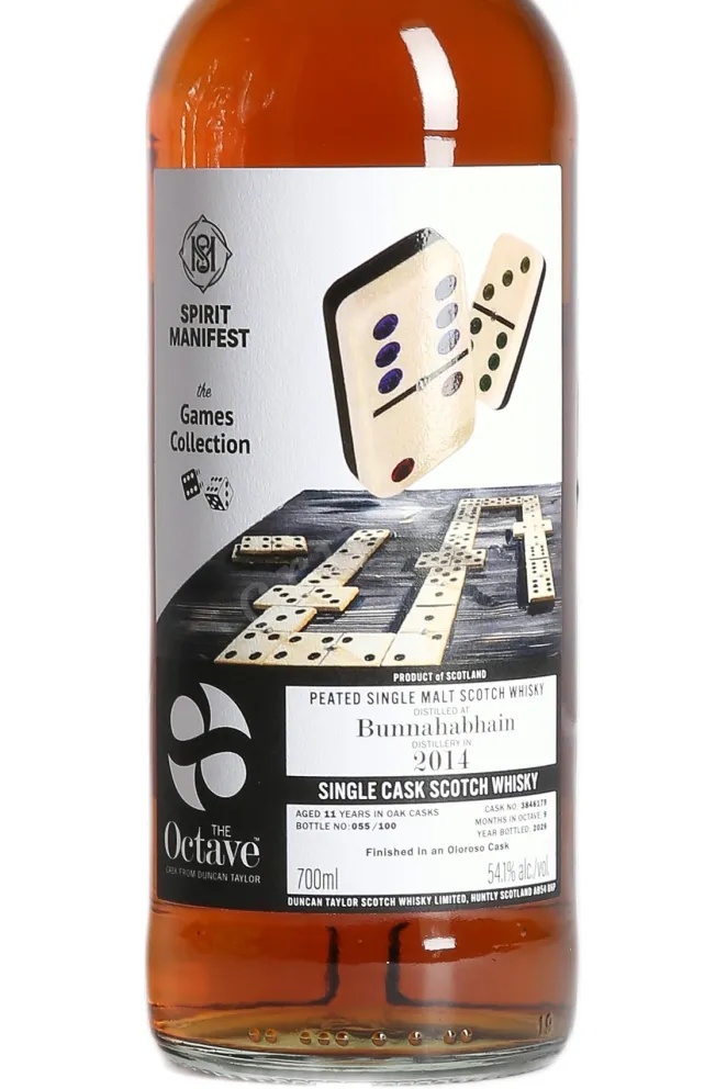 Этикетка Spirit Manifest Bunnahabhain Octave 11 years in tube 2014 0.7 л