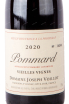 Этикетка Domaine Joseph Voillot Pommard Vieilles Vignes 2020 0.75 л