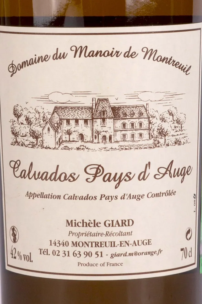 Этикетка Domaine du Manoir du Montreuil Calvados Pays dAuge 10 years 0.7 л