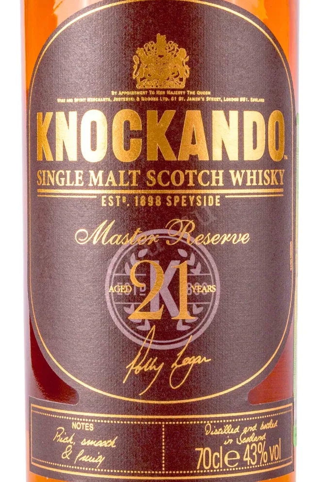 Этикетка Knockando Master Reserve 21 years old with 2 glasses in gift box 0.7 л