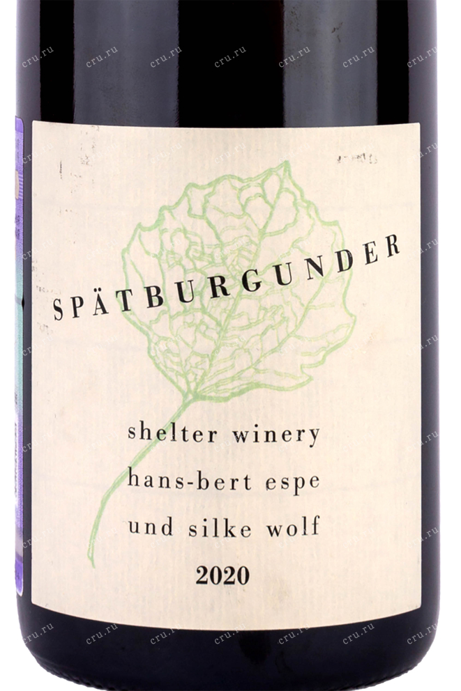 Этикетка Spatburgunder Shelter Winery 2020 0.75 л
