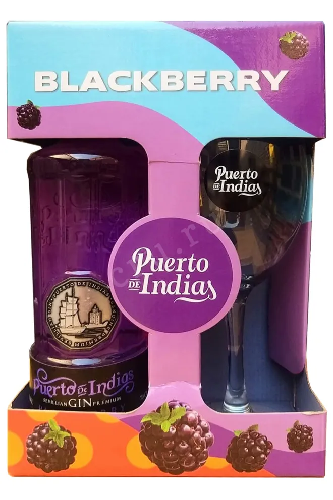 Джин Puerto de Indias Sevillian Premium Blackberry in gift box with glass  0.7 л