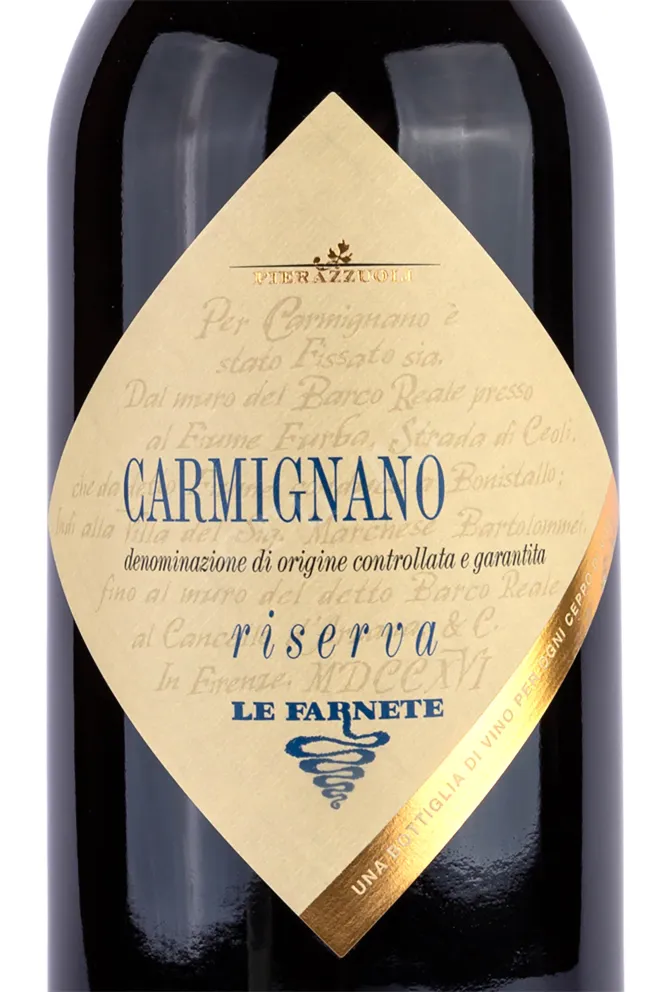 Этикетка Tenuta Le Farnete Carmignano Riserva in wooden box 2019 3 л