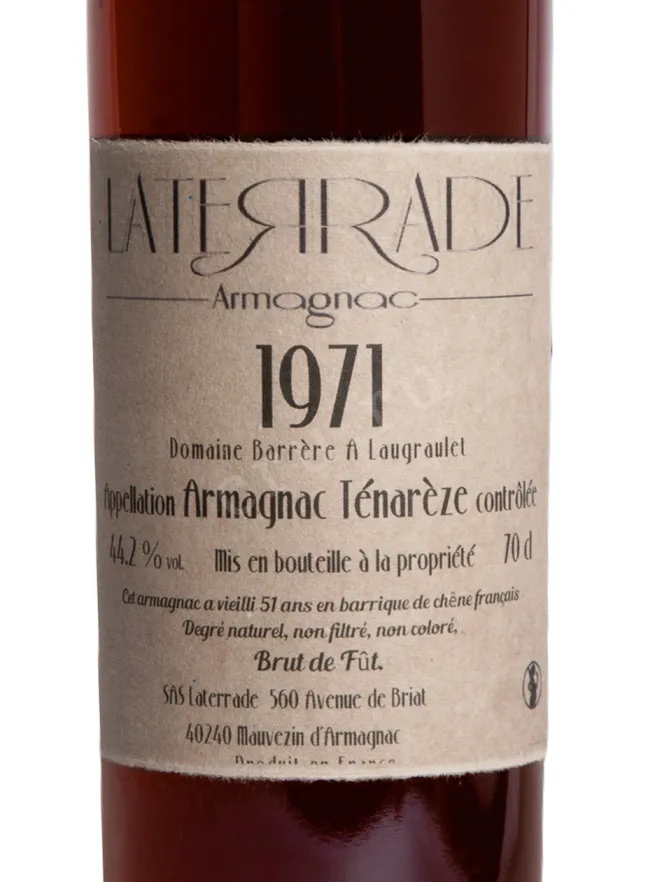 Этикетка Laterrade Domaine Barrere Armagnac Tenareze  1970 0.7 л