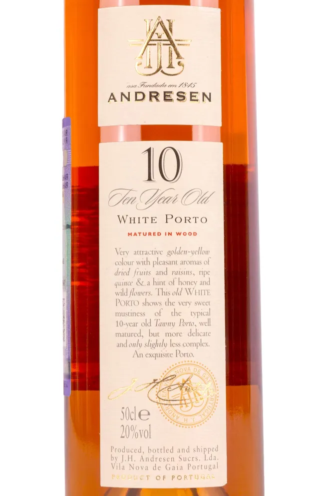 Этикетка Andresen White Porto 10 years in tube 2010 0.5 л