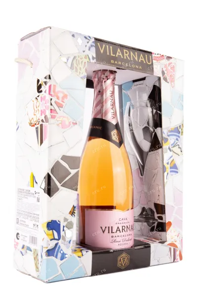 Игристое вино Cava Vilarnau Brut Rose Delicat Reserva, gift box with 2 glasses  0.75 л