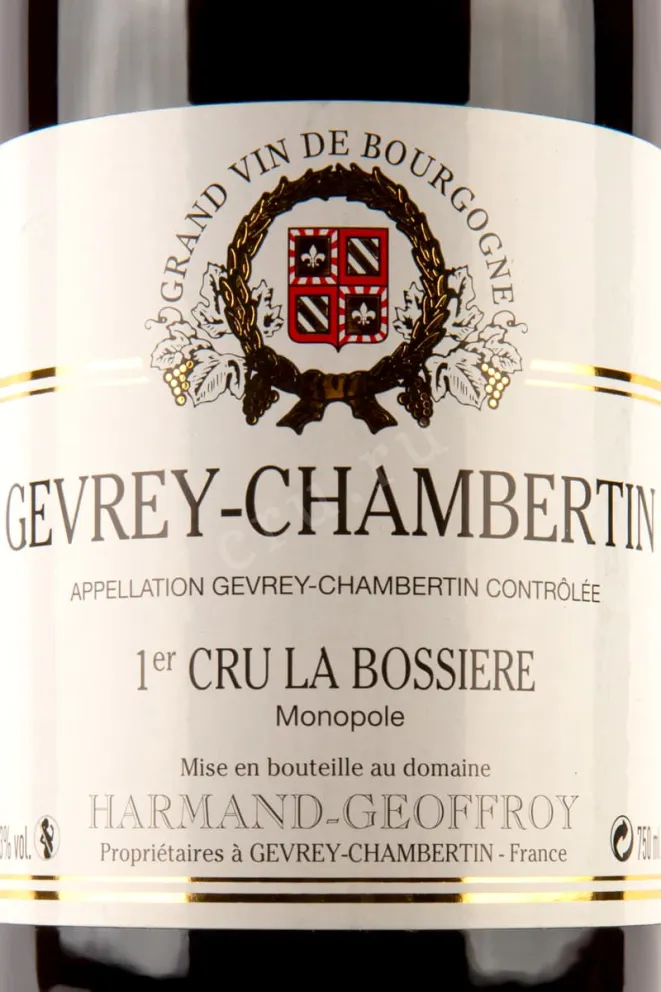 Этикетка Domaine Harmand-Geoffroy Gevrey-Chambertin 1er Cru La Bossier Monopole 2018 0.75 л