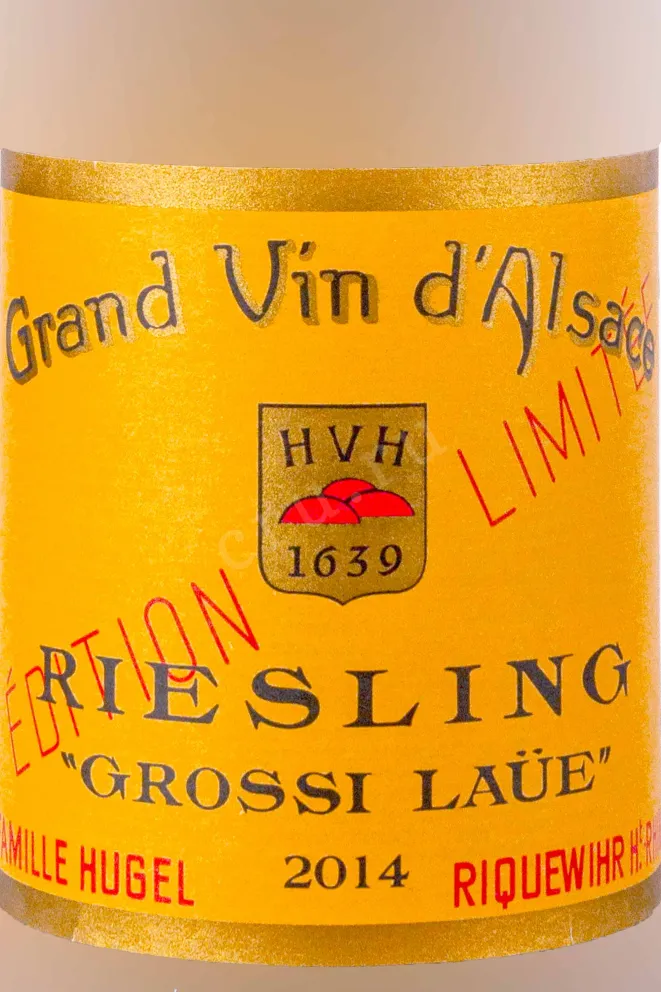 Этикетка Hugel Riesling Grossi Laue Alsace AOC 2014 0.75 л