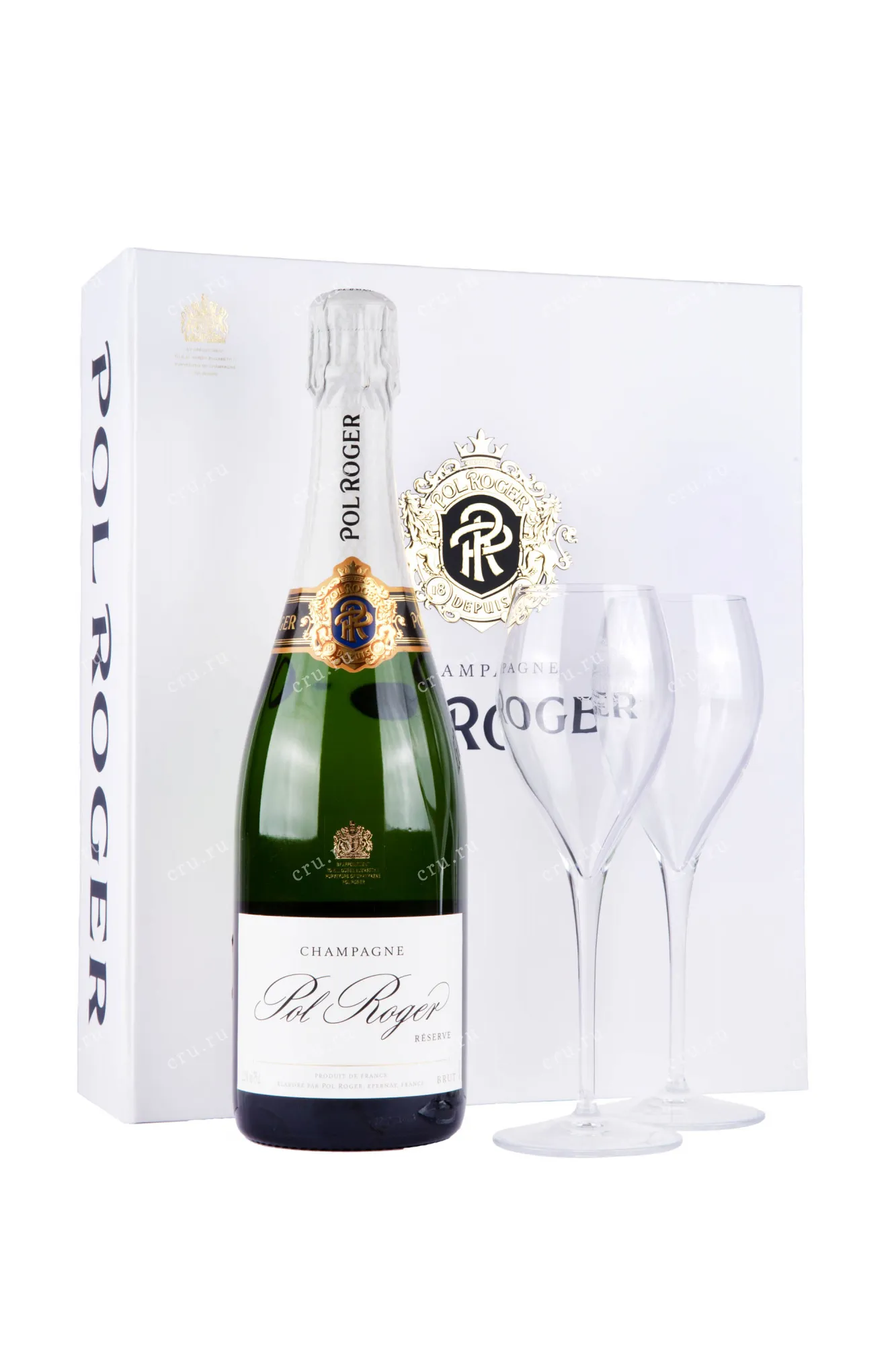 Фото — Шампанское Pol Roger Brut Reserve, gift set with 2 glasses  0.75 л