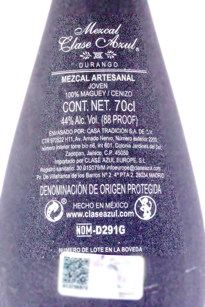 Контрэтикетка Clase Azul Mezcal Durango in gift box 0.7 л