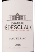 Этикетка Chateau Pedesclaux Grand Cru Classe Pauillac 0.75 л
