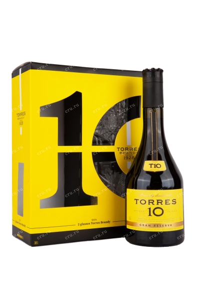 Бренди Torres 10 Gran Reserva in gift box + 2 glasses  0.7 л